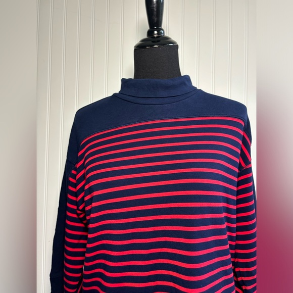 Lauren Ralph Lauren Turtleneck Sweater 3/4 Sleeve Red Navy Stripe Womens Size L - Picture 4 of 14